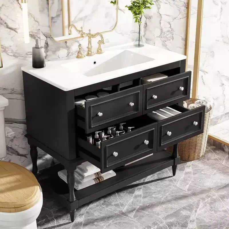 Meuble-lavabo de salle de bain avec évier, armoire de rangement de salle de bain avec tiroirs, meuble-lavabo de salle de bain en bois à lavabo unique