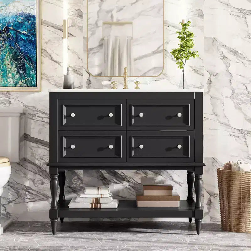 Meuble-lavabo de salle de bain avec évier, armoire de rangement de salle de bain avec tiroirs, meuble-lavabo de salle de bain en bois à lavabo unique