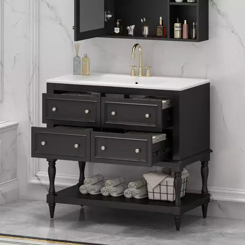 Meuble-lavabo de salle de bain avec évier, armoire de rangement de salle de bain avec tiroirs, meuble-lavabo de salle de bain en bois à lavabo unique