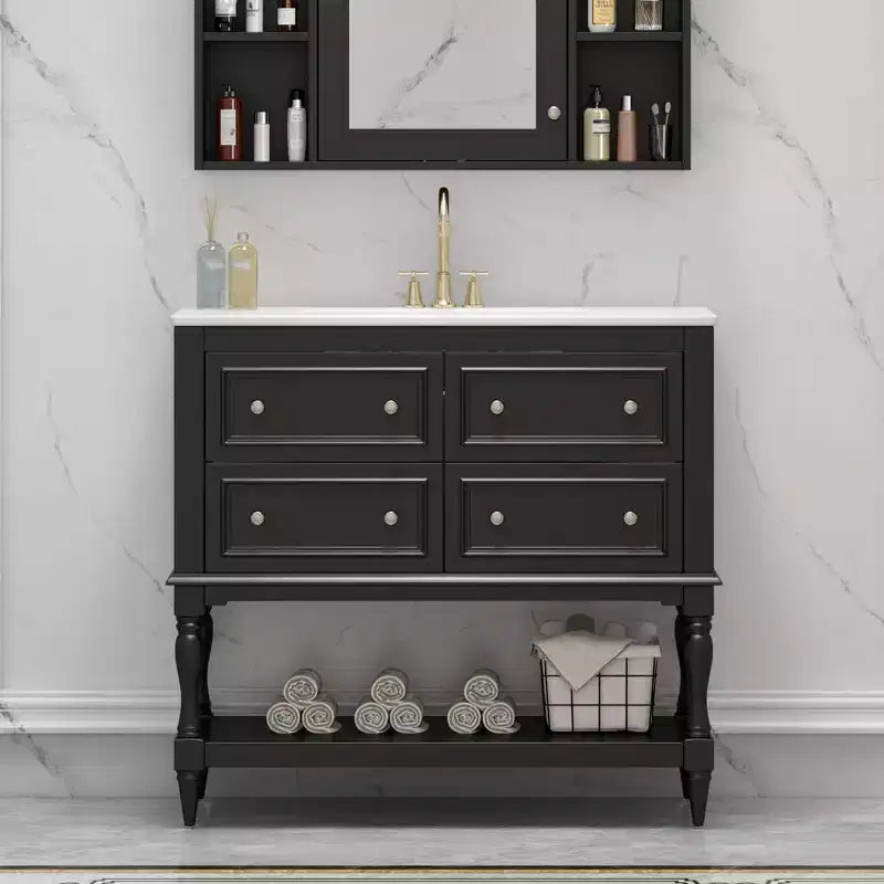 Meuble-lavabo de salle de bain avec évier, armoire de rangement de salle de bain avec tiroirs, meuble-lavabo de salle de bain en bois à lavabo unique