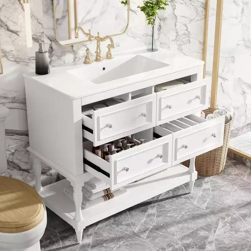 Meuble-lavabo de salle de bain avec évier, armoire de rangement de salle de bain avec tiroirs, meuble-lavabo de salle de bain en bois à lavabo unique