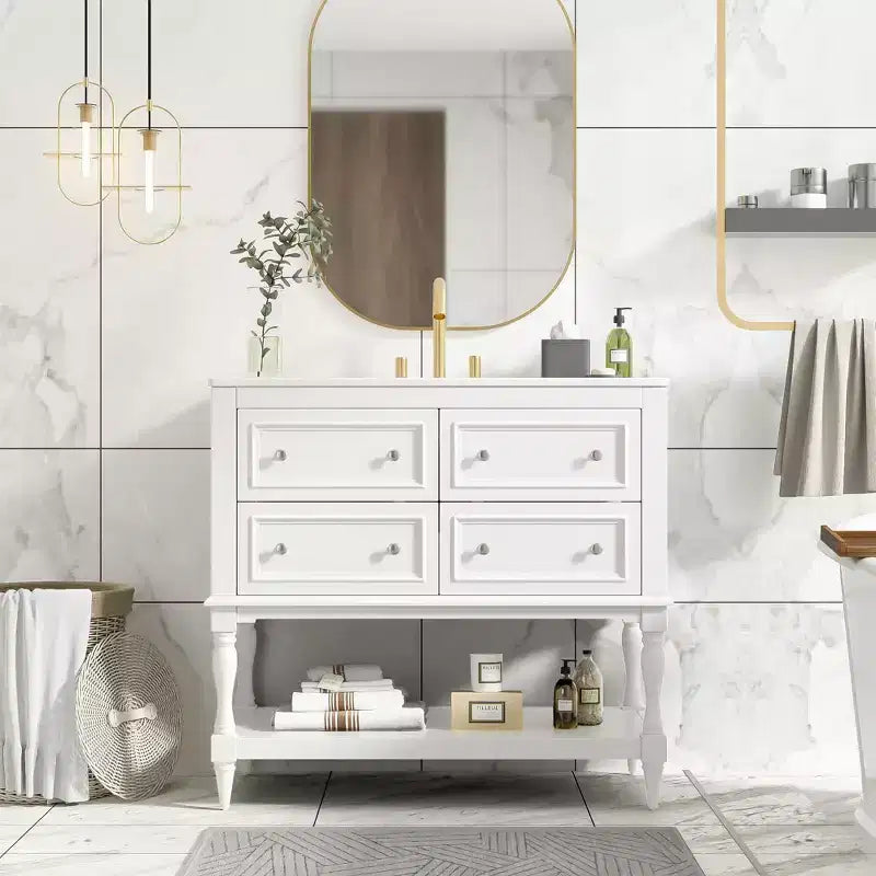 Meuble-lavabo de salle de bain avec évier, armoire de rangement de salle de bain avec tiroirs, meuble-lavabo de salle de bain en bois à lavabo unique
