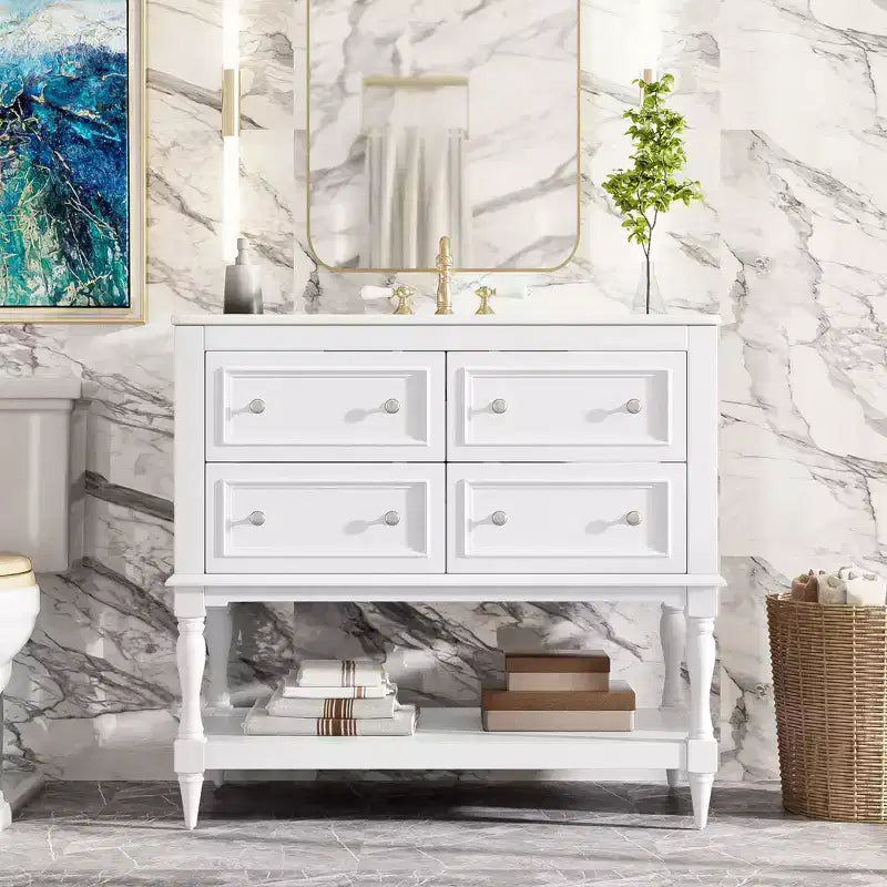 Meuble-lavabo de salle de bain avec évier, armoire de rangement de salle de bain avec tiroirs, meuble-lavabo de salle de bain en bois à lavabo unique