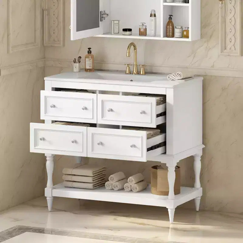 Meuble-lavabo de salle de bain avec évier, armoire de rangement de salle de bain avec tiroirs, meuble-lavabo de salle de bain en bois à lavabo unique