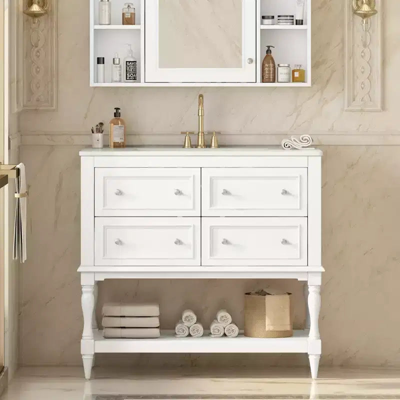 Meuble-lavabo de salle de bain avec évier, armoire de rangement de salle de bain avec tiroirs, meuble-lavabo de salle de bain en bois à lavabo unique