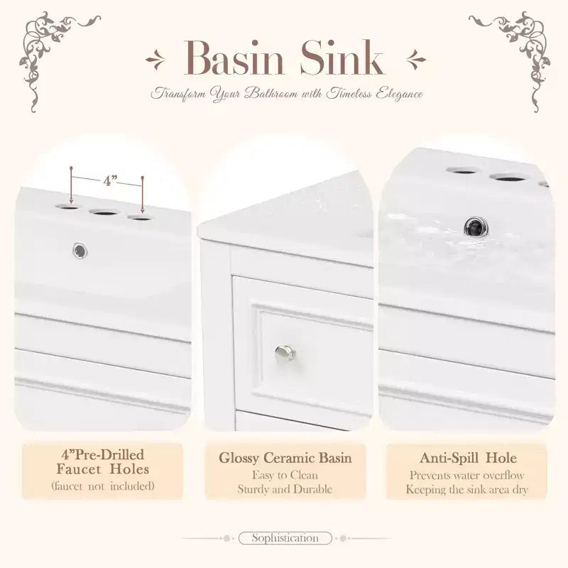 Meuble-lavabo de salle de bain avec évier, armoire de rangement de salle de bain avec tiroirs, meuble-lavabo de salle de bain en bois à lavabo unique