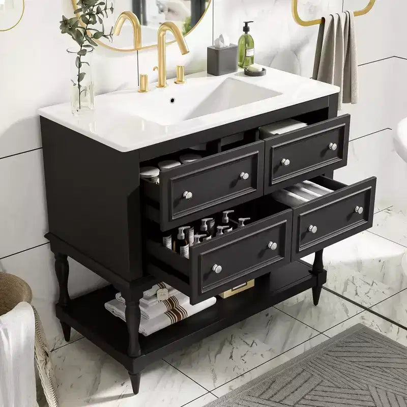 Meuble-lavabo de salle de bain avec évier, armoire de rangement de salle de bain avec tiroirs, meuble-lavabo de salle de bain en bois à lavabo unique