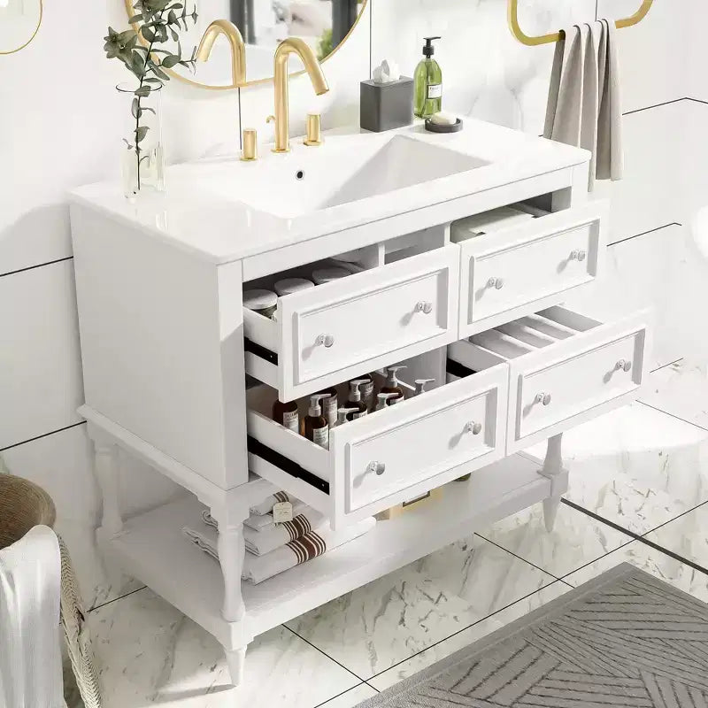 Meuble-lavabo de salle de bain avec évier, armoire de rangement de salle de bain avec tiroirs, meuble-lavabo de salle de bain en bois à lavabo unique