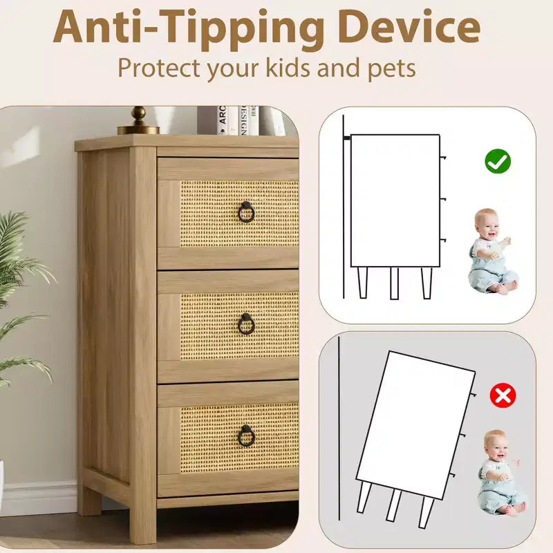Armoire de chambre en rotin, meuble haut 4/5 tiroirs, panneau tressé naturel, armoire autoportante.