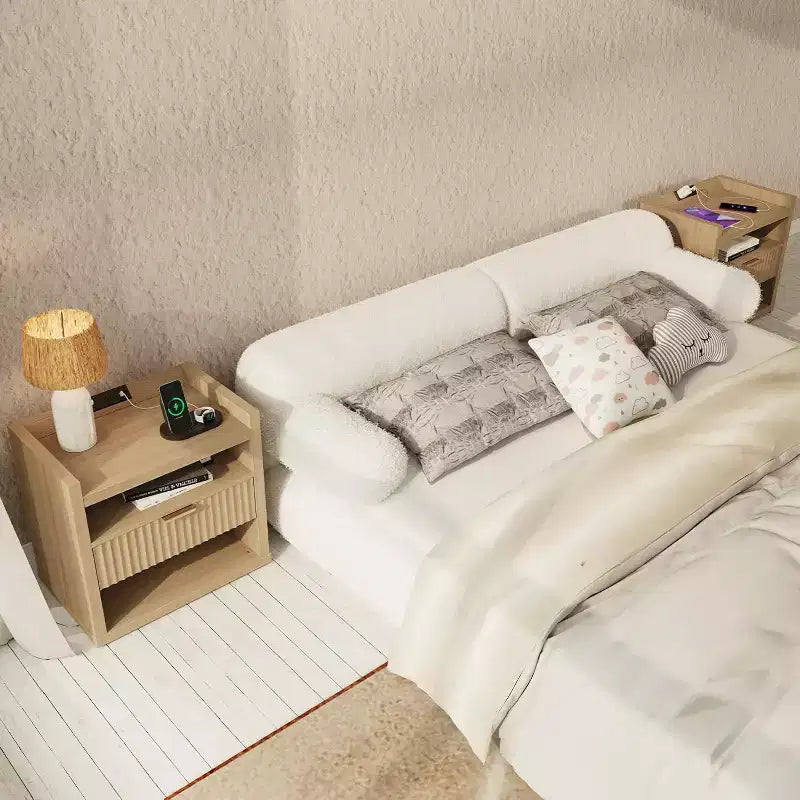 Table d'appoint en bois avec station de recharge, table de chevet à tiroir unique