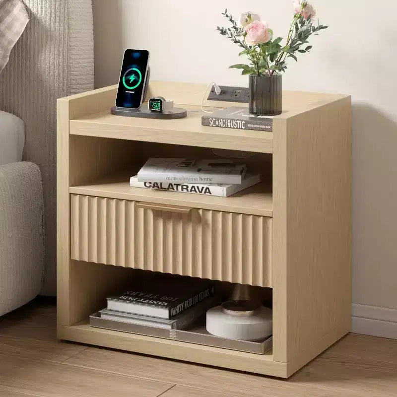 Table d'appoint en bois avec station de recharge, table de chevet à tiroir unique