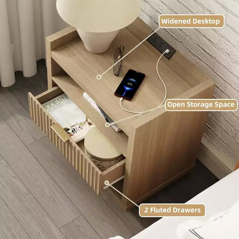 Table d'appoint en bois avec station de recharge, table de chevet à tiroir unique