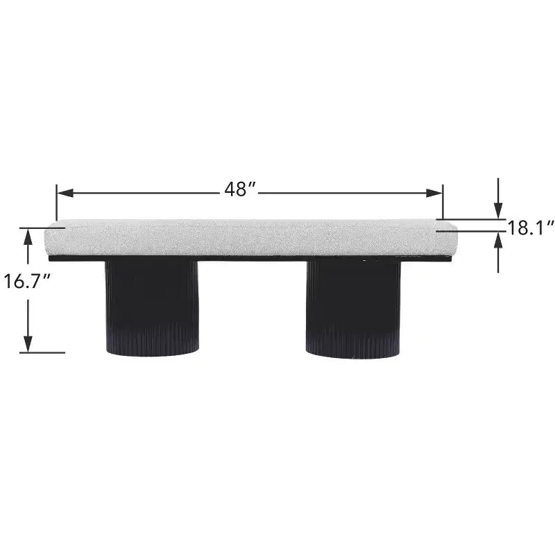 Banc décoratif en tissu à pieds épais, style moderne.