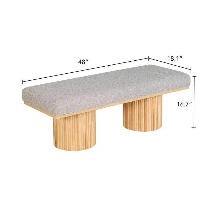 Banc décoratif en tissu à pieds épais, style moderne.