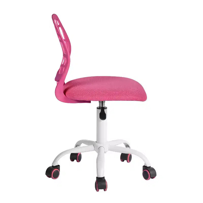 Fauteuil de bureau à roulettes pivotant réglable en hauteur rose et blanc