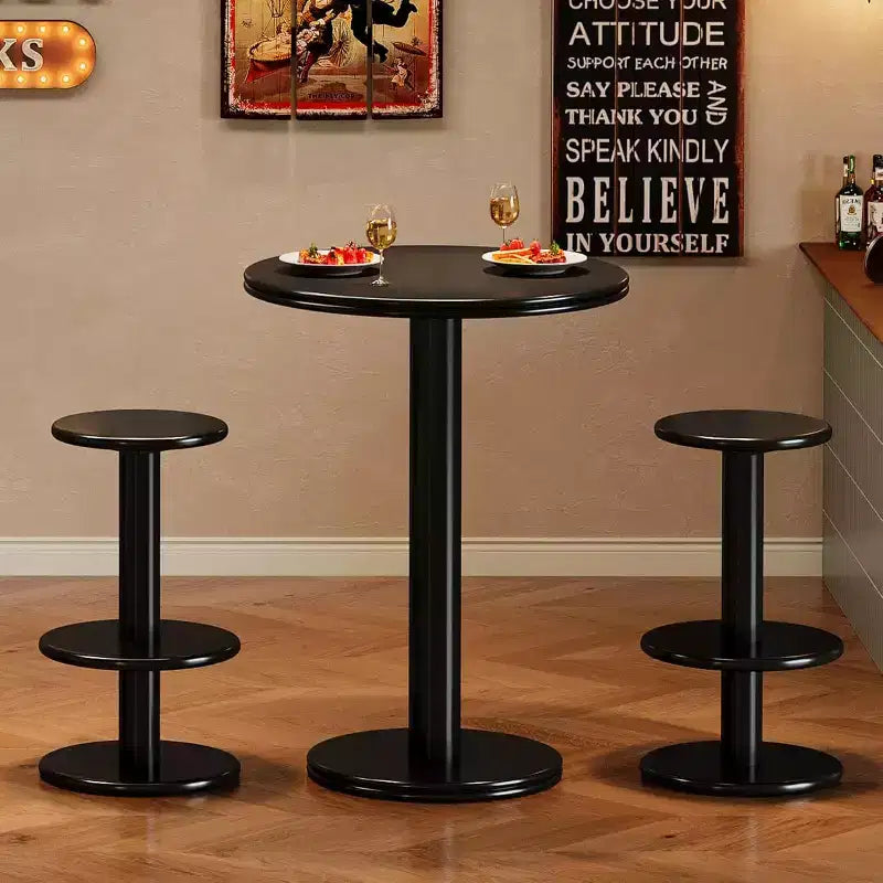 Lantine 39.4 H Round Bar Table and Chairs Set, Modern Bistro Pub Table with 2 Stools, Wooden Counter Height Cocktail Table for Small Bars