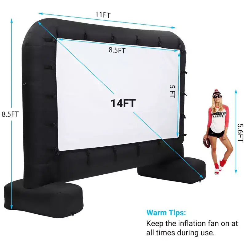 Écran de projection gonflable, support d'écran de cinéma extérieur, avec souffleur silencieux et sac de rangement.