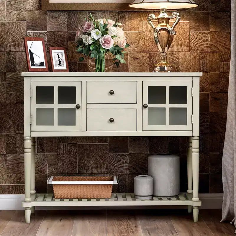 Table d'appoint en bois et verre, style maison de campagne