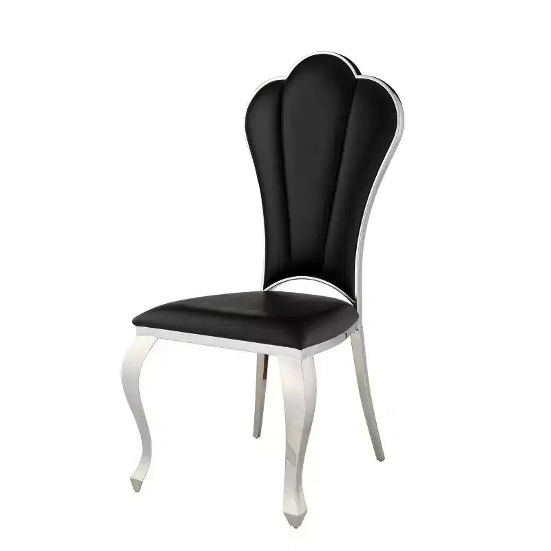 Chaise de salle à manger noire, structure en acier inoxydable, revêtement en PU.