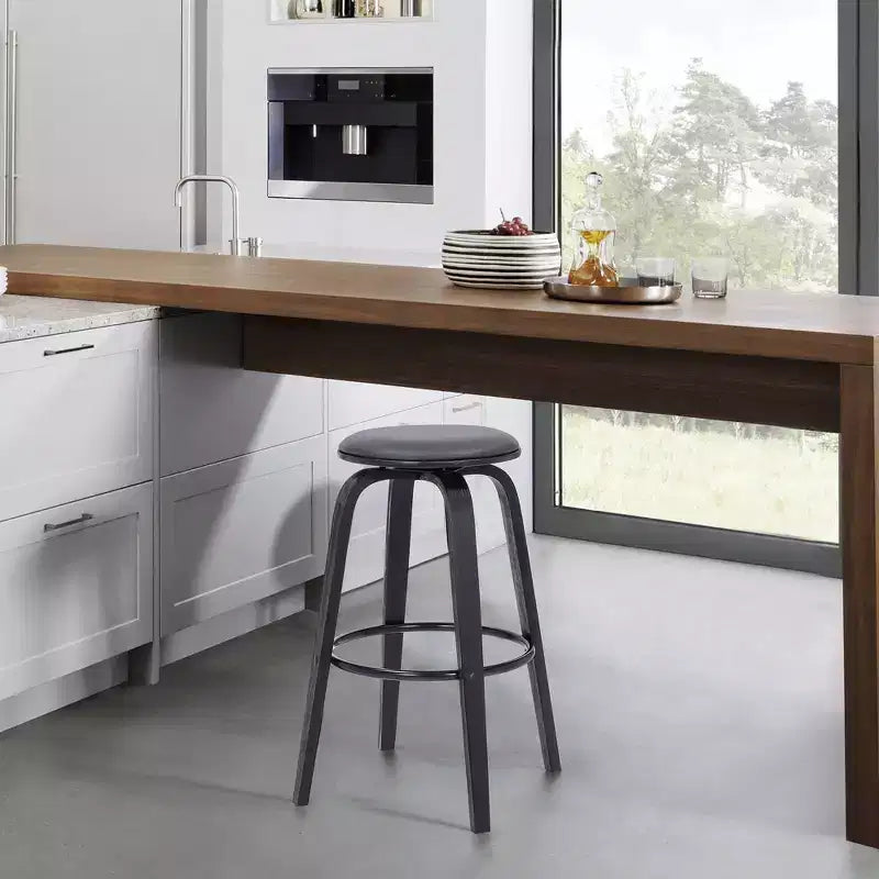 Tabourets de bar pivotants sans dossier en similicuir et bois