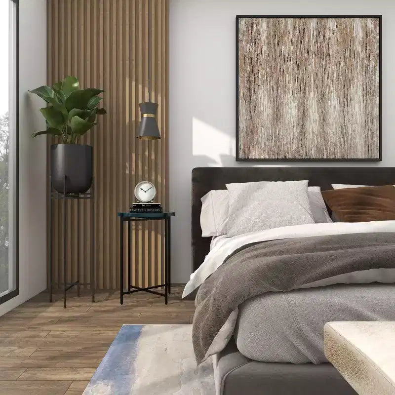 Guéridon en métal en forme de X avec plateau en verre texturé noir