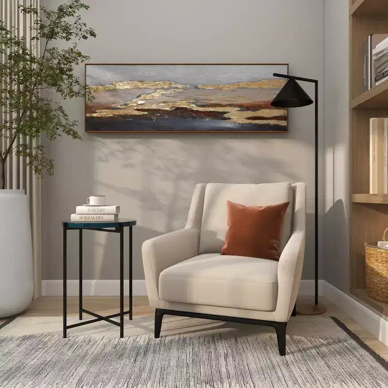 Guéridon en métal en forme de X avec plateau en verre texturé noir