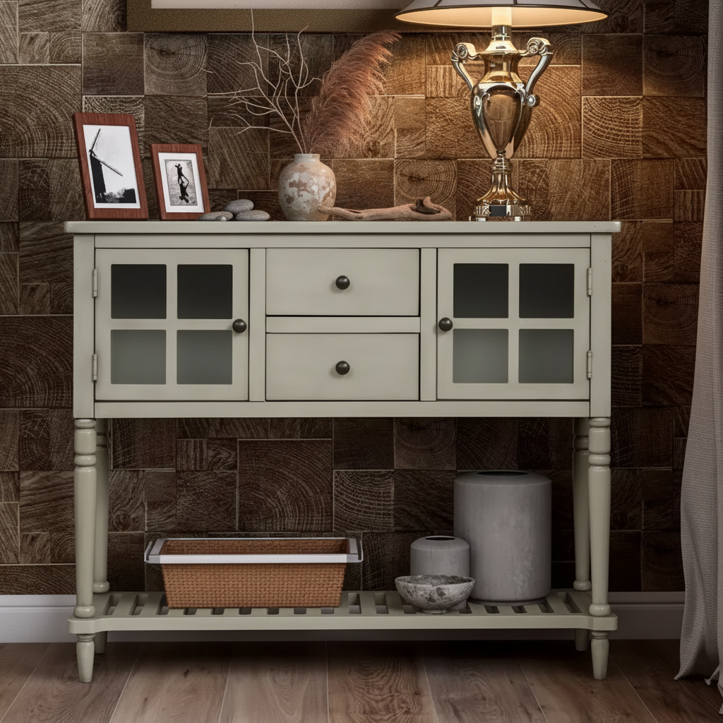 Table d'appoint en bois et verre, style maison de campagne