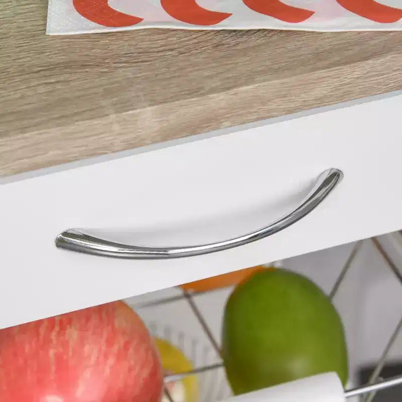 Desserte de cuisine mobile à roulettes avec tiroir inférieur et panier de rangement coulissant en fil métallique