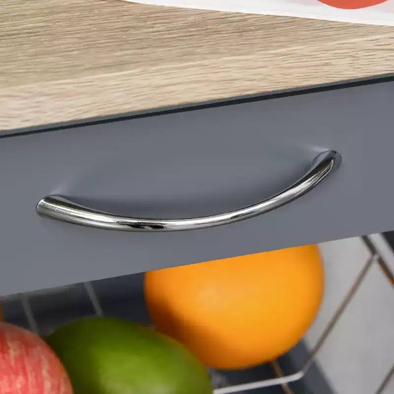 Desserte de cuisine mobile à roulettes avec tiroir inférieur et panier de rangement coulissant en fil métallique
