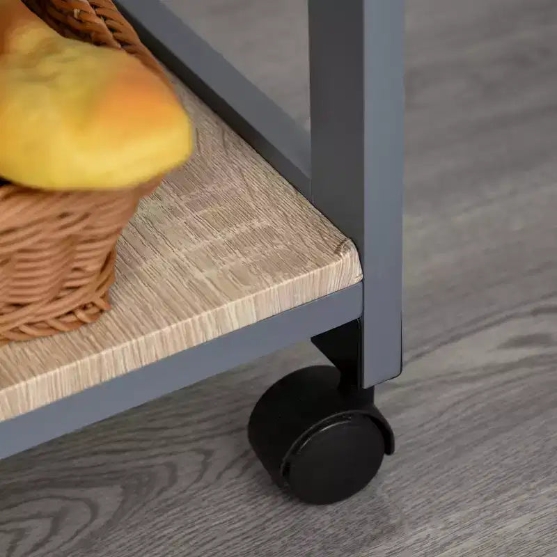 Desserte de cuisine mobile à roulettes avec tiroir inférieur et panier de rangement coulissant en fil métallique