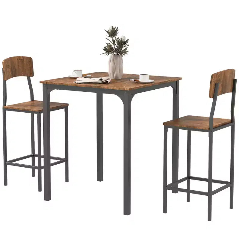 Ensemble table de bar et tabourets de style industriel, pieds et repose-pieds en acier