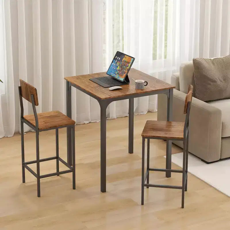 Ensemble table de bar et tabourets de style industriel, pieds et repose-pieds en acier