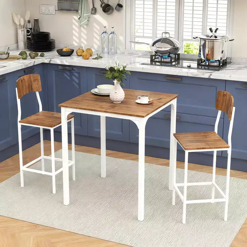 Ensemble table de bar et tabourets de style industriel, pieds et repose-pieds en acier