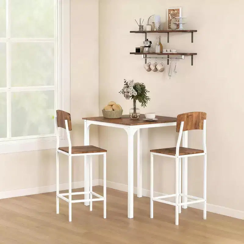 Ensemble table de bar et tabourets de style industriel, pieds et repose-pieds en acier