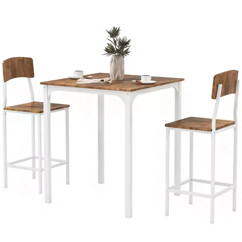 Ensemble table de bar et tabourets de style industriel, pieds et repose-pieds en acier