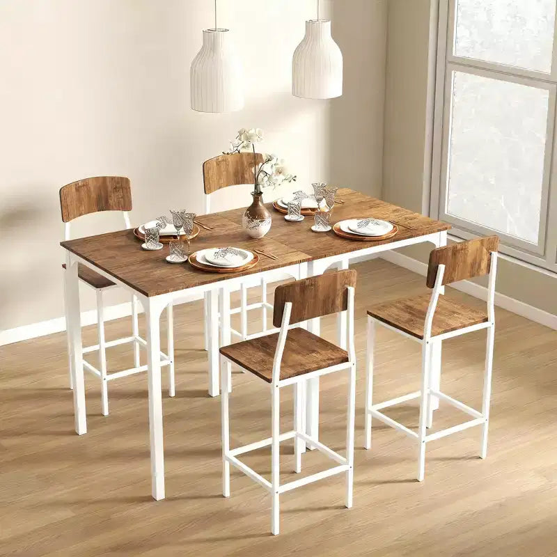 Ensemble table de bar et tabourets de style industriel, pieds et repose-pieds en acier