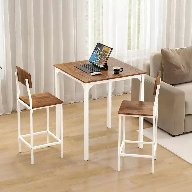 Ensemble table de bar et tabourets de style industriel, pieds et repose-pieds en acier