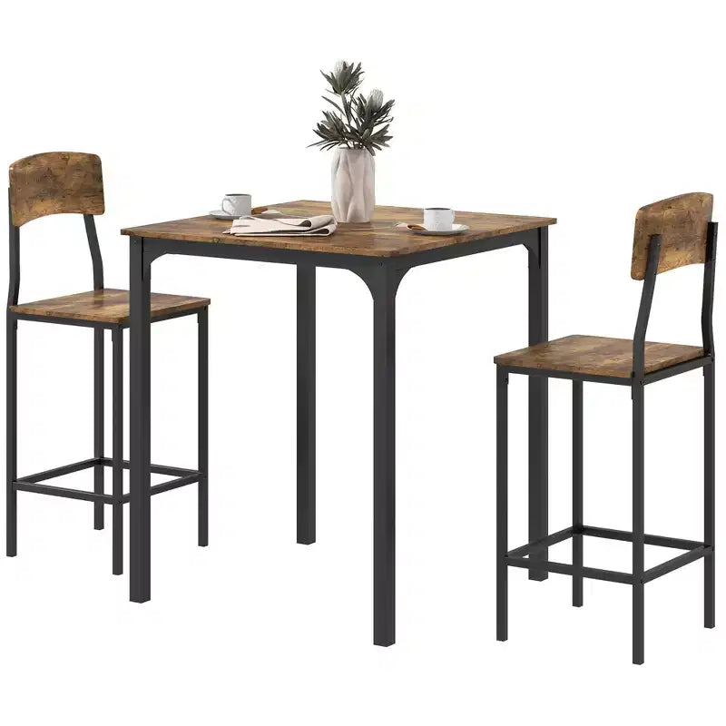 Ensemble table de bar et tabourets de style industriel, pieds et repose-pieds en acier