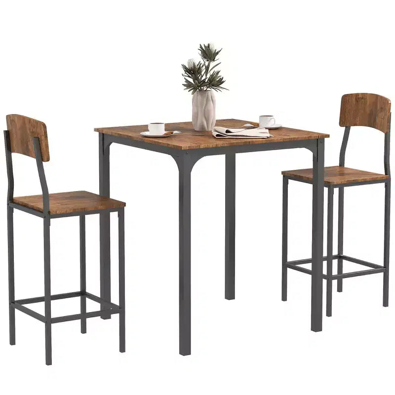 Ensemble table de bar et tabourets de style industriel, pieds et repose-pieds en acier