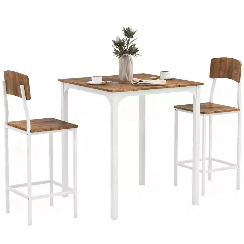 Ensemble table de bar et tabourets de style industriel, pieds et repose-pieds en acier