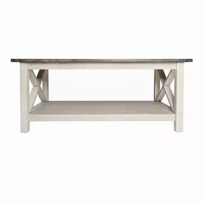Table basse de style rustique en bois massif avec étagères de rangement