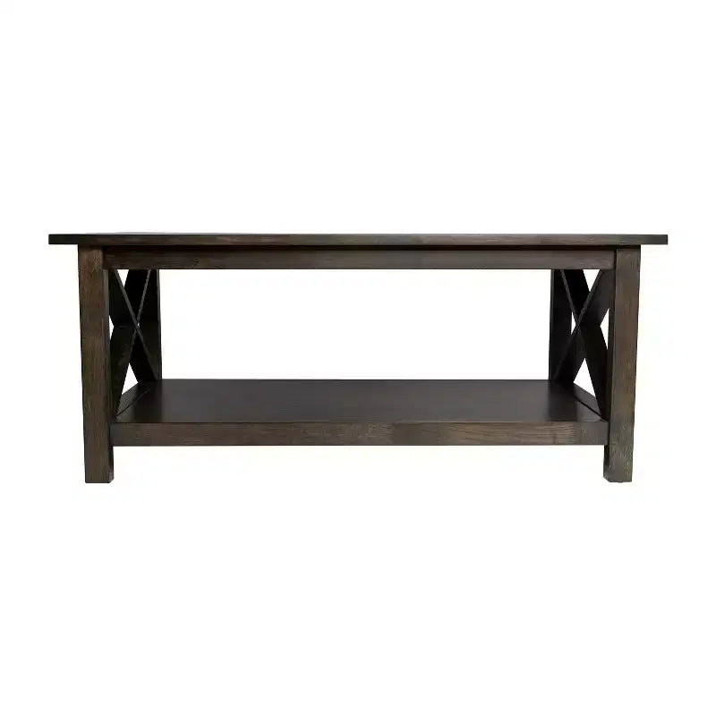 Table basse de style rustique en bois massif avec étagères de rangement