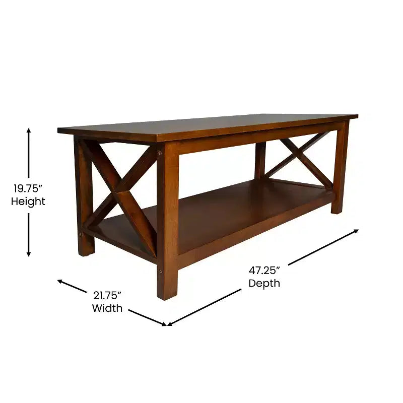 Table basse de style rustique en bois massif avec étagères de rangement