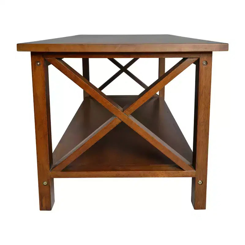Table basse de style rustique en bois massif avec étagères de rangement