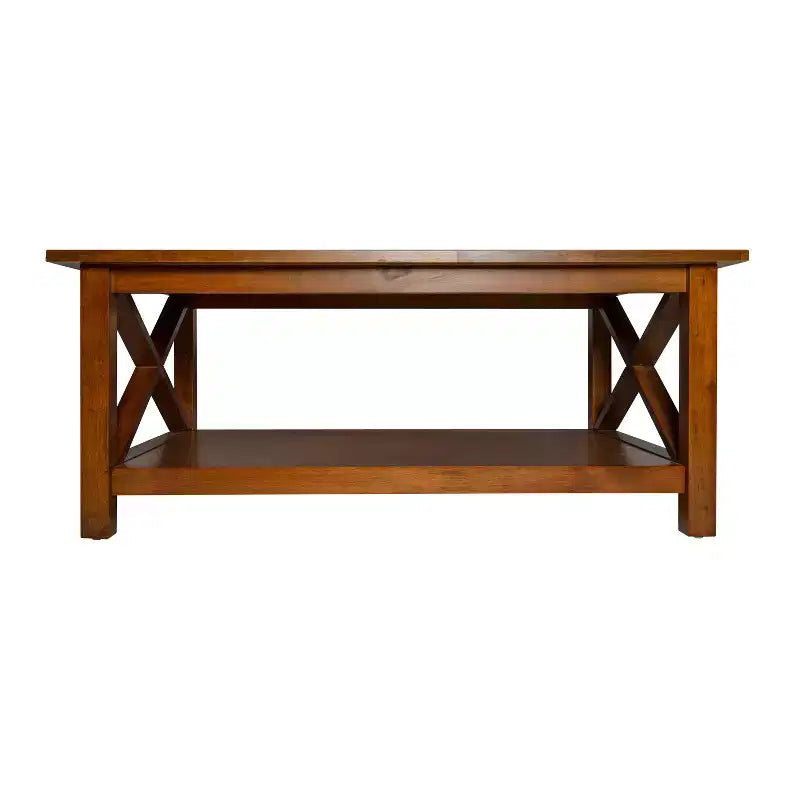 Table basse de style rustique en bois massif avec étagères de rangement