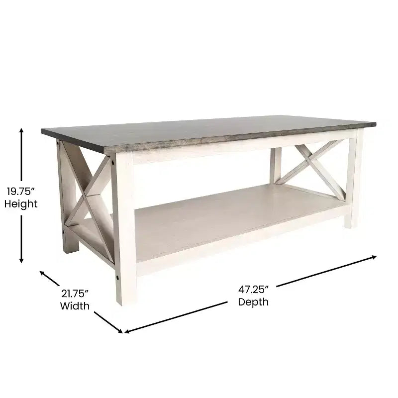 Table basse de style rustique en bois massif avec étagères de rangement