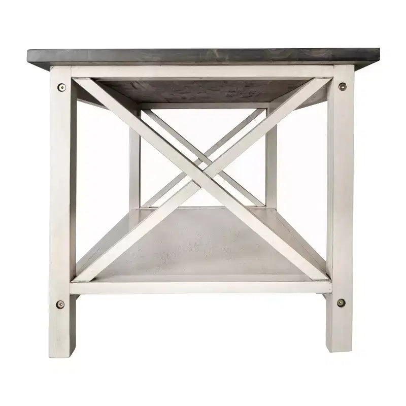 Table basse de style rustique en bois massif avec étagères de rangement