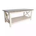 Table basse de style rustique en bois massif avec étagères de rangement